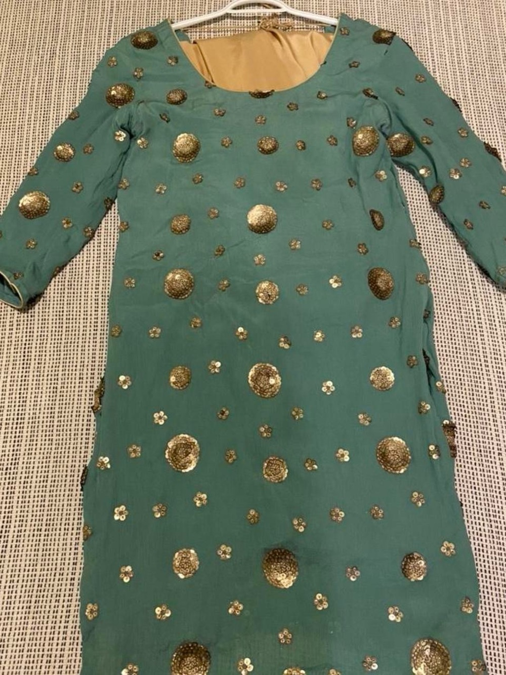 Green Dress with Gold Sequin Accents